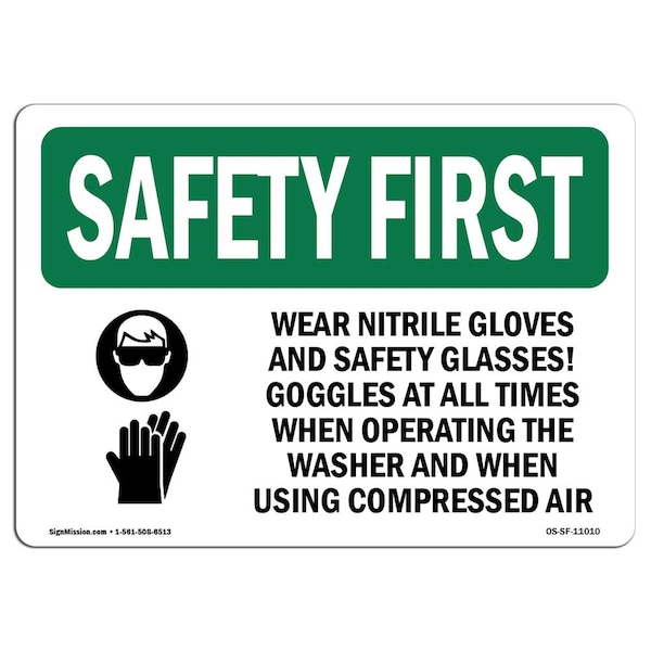 Signmission OSHA Sign, Wear Nitrile Gloves And W/ Symbol, 10in X 7in Rigid Plastic, 10" W, 7" H, Landscape OS-SF-P-710-L-11010 - main